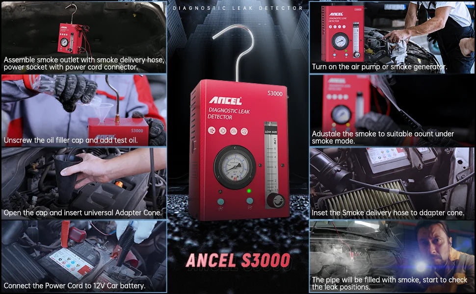 ANCEL S3000 Detector de fugas de humo para automóvil: herramienta de diagnóstico EVAP de 12 V con bomba de aire